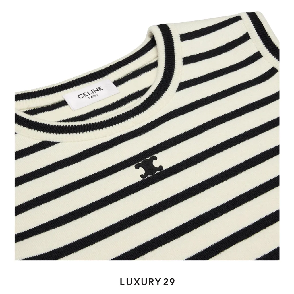 Celine triomphe sleeevess mariniere sweater in wool White/Black(S, White)