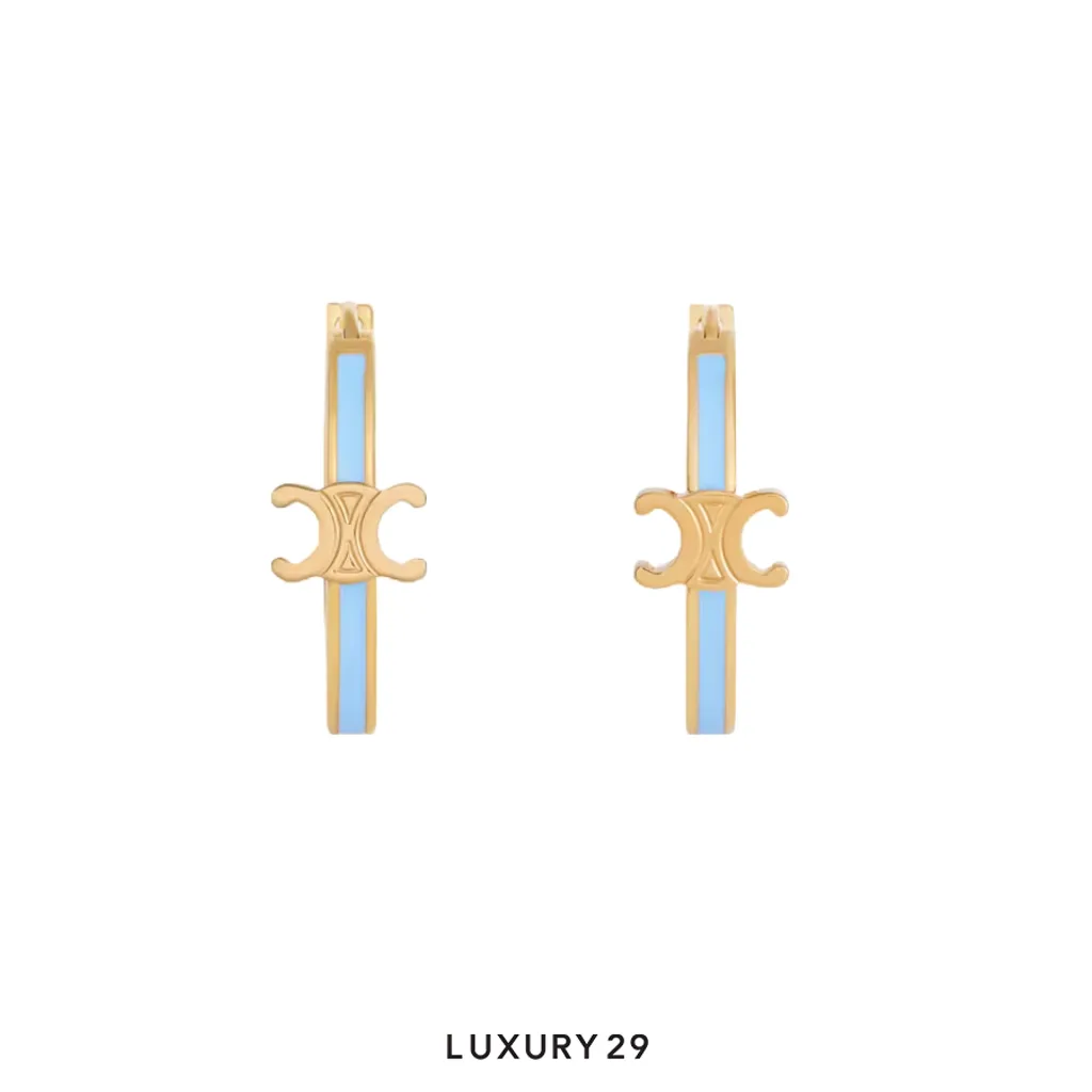 Celine Triomphe hoop earrings Light blue/Gold(Free Size, Blue)