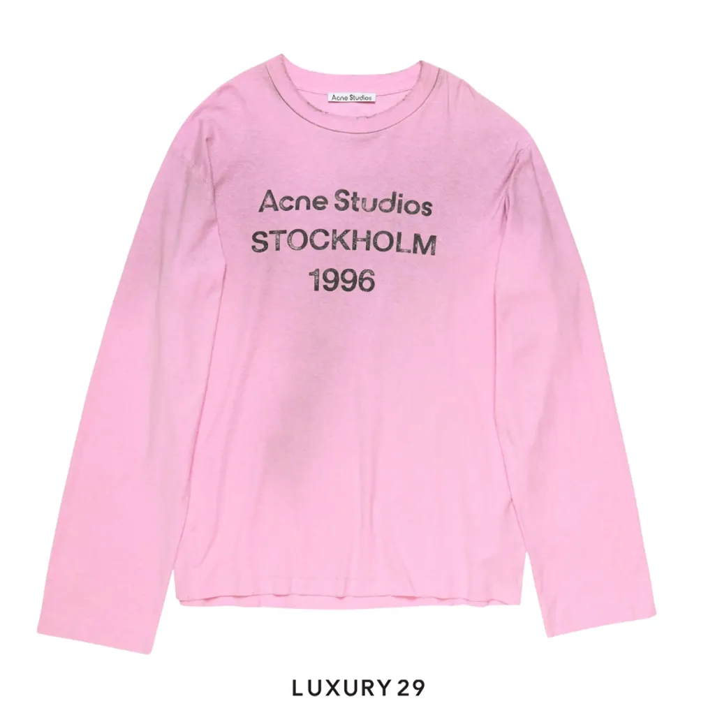 Acne Studios Sprayed 1996 logo t-shirt L/S Cotton Candy Pink(L/M, Pink)