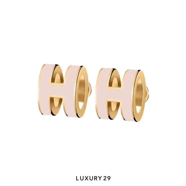 Hermes Mini Pop H earrings Gold Plated Rose dragee