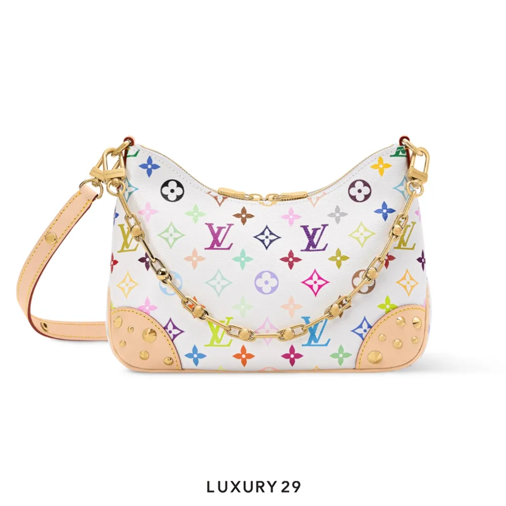 Louis Vuitton LV x TM Boulogne PM bag Trimmed with cowhide leather Multicolor/White(Small, White)