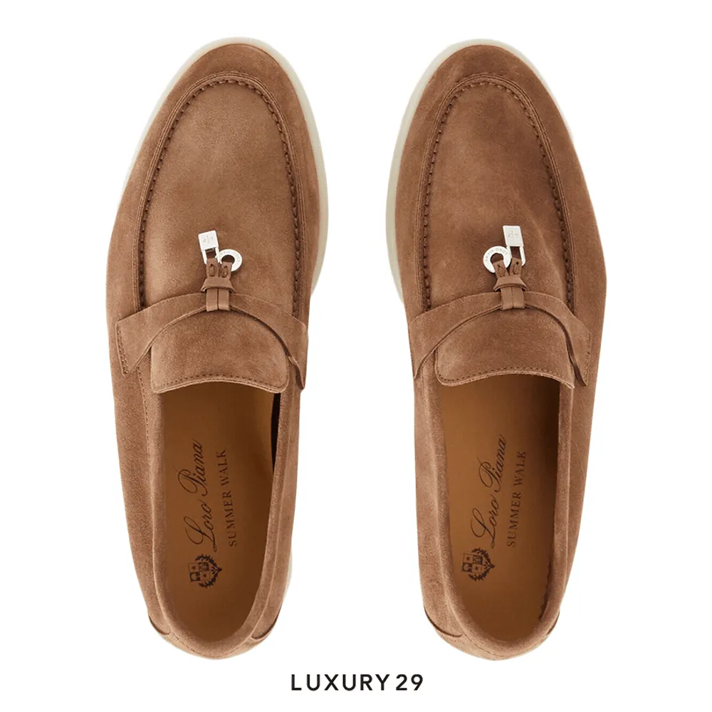 Loro Piana Summer Charms Walk Loafers Suede Goatskin Tundra(36.5, Brown)
