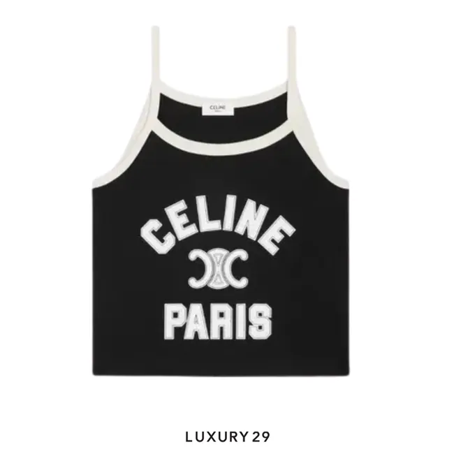 Celine Paris Tank Top In Cotton Jersey VINTAGE Black Cream