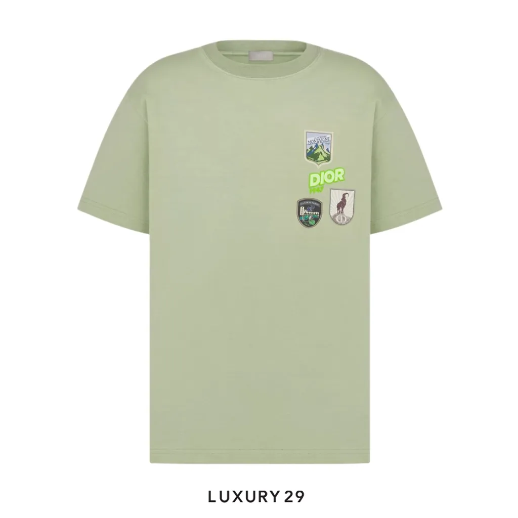 Dior Mountain T-Shirt Relaxed Fit Khaki Cotton Jersey(S, Green)