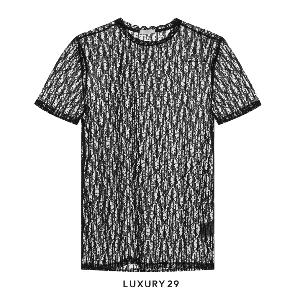 Dior Sheer Oblique T-Shirt Navy(XL, Blue)