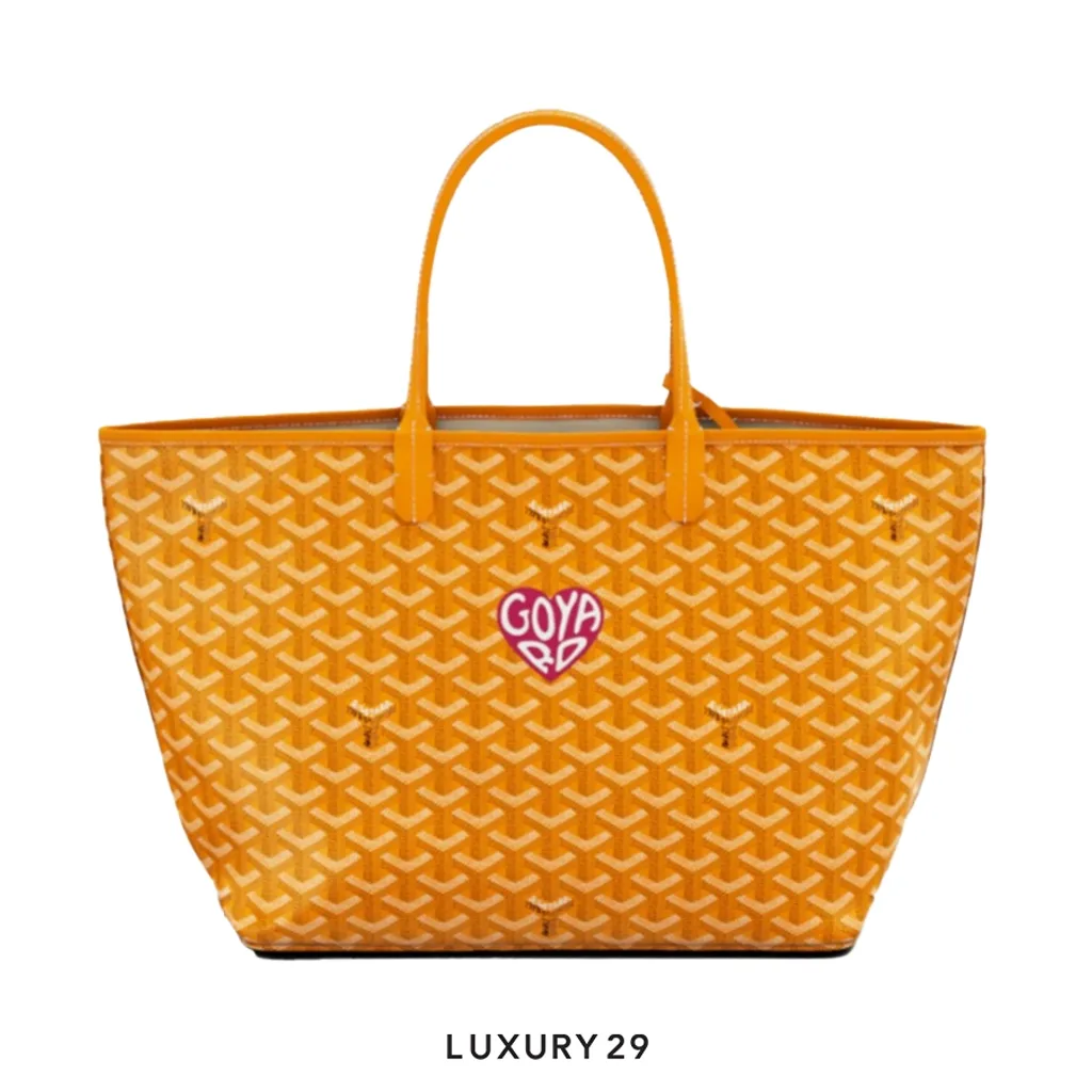 Goyard Saint Louis PM Bag Yellow Hand-Painted Heart Pink(Small, Yellow)