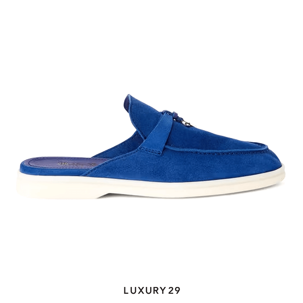 Loro Piana Babouche Charms Walk Loafers Suede Goatskin Blue Fluorite(38, Blue)