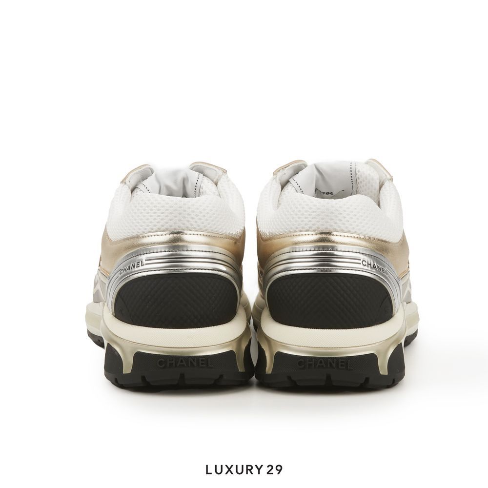 Chanel Trainers Fabric & Laminated Gold(44, Gold)