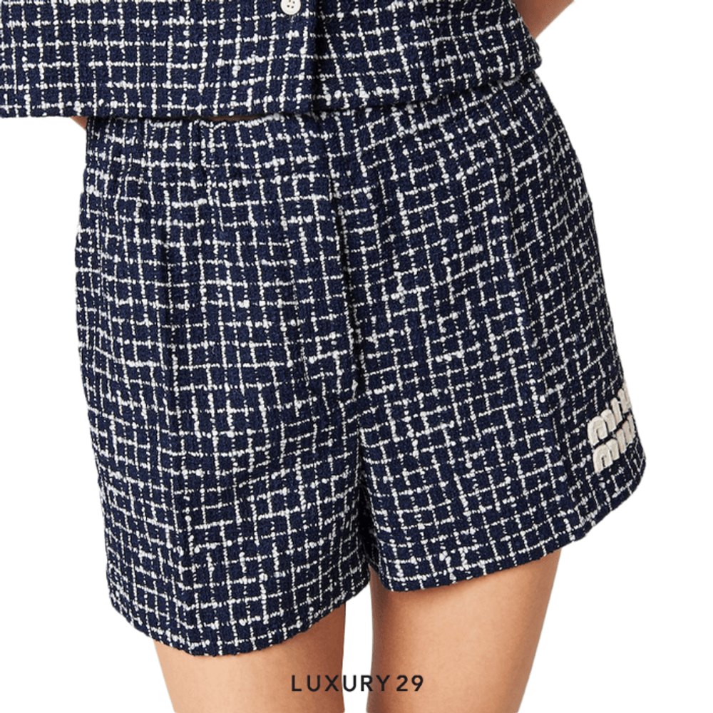 MIU MIU Checked tweed shorts Blue/Ivory(XS, Blue)