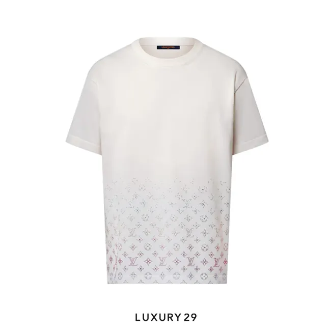 LOUIS VUITTON LV Monogram Gradient Embellished Short-Sleeved Crewneck Milk White