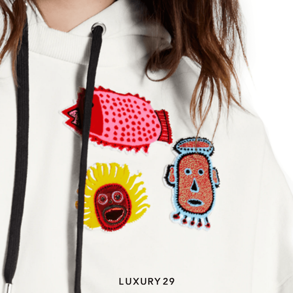 Louis Vuitton LV x YK Faces Patches Cropped Hoodie(S, White)