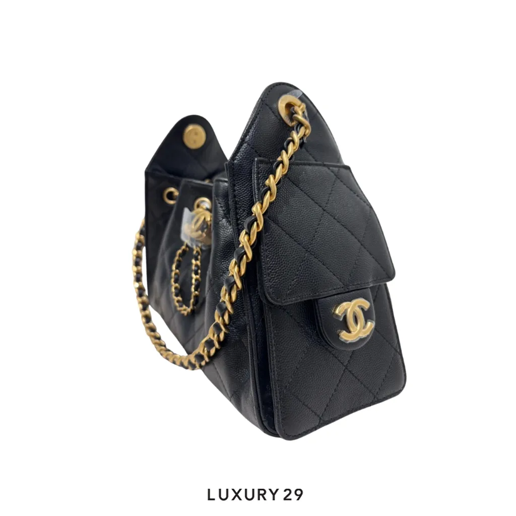 Chanel 25 Mini Handbag Grained Calfskin & Gold-Tone Metal Black(Mini, Black)