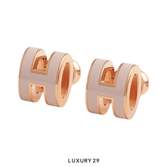 Hermes Mini Pop H Rose Gold Hardware earrings Poudre