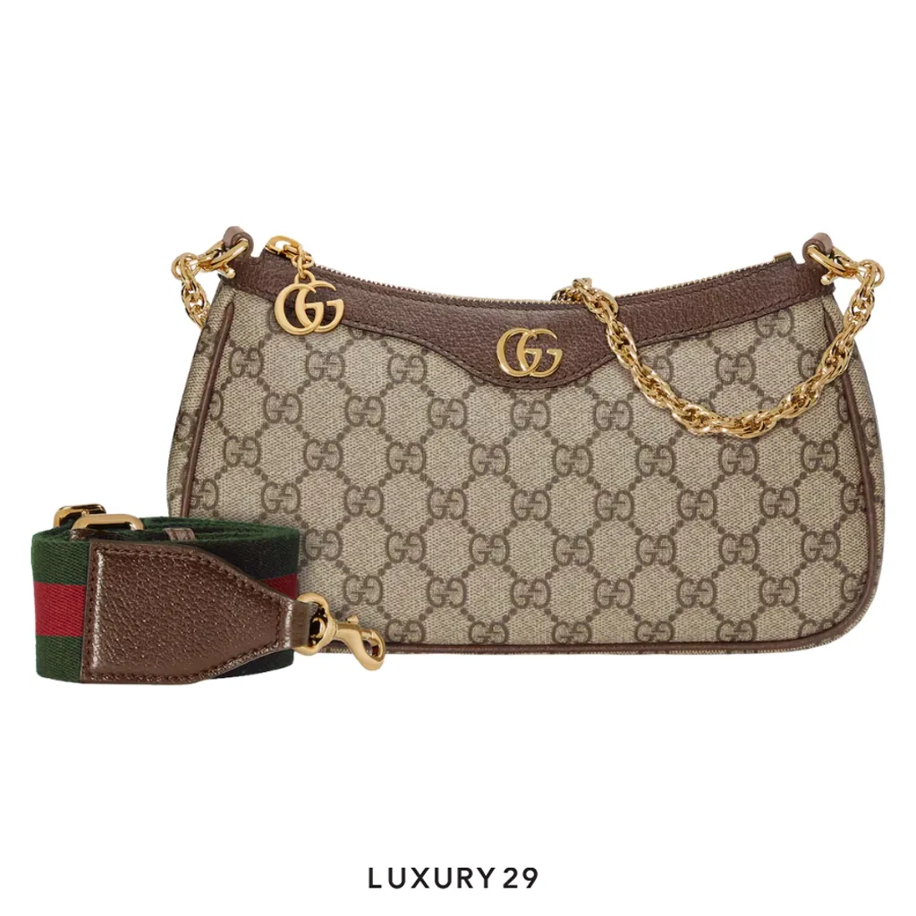 Gucci Ophidia small shoulder bag Beige and dark brown GG Supreme(Small, Brown)