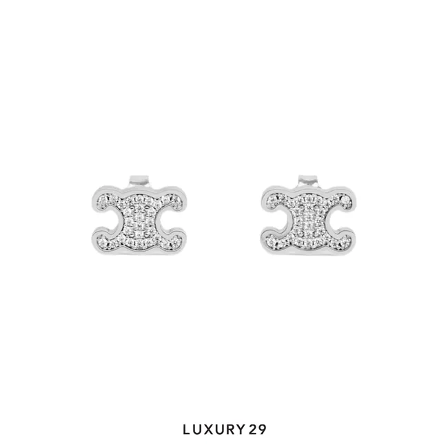 Celine Rhinestone triangular stud earrings Silver