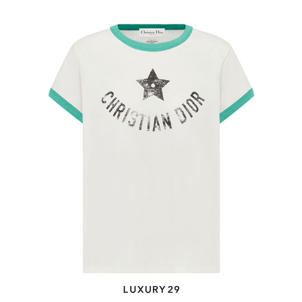 Dior Dioriviera Capri T-Shirt Ecru and Aquamarina Cotton Jersey
