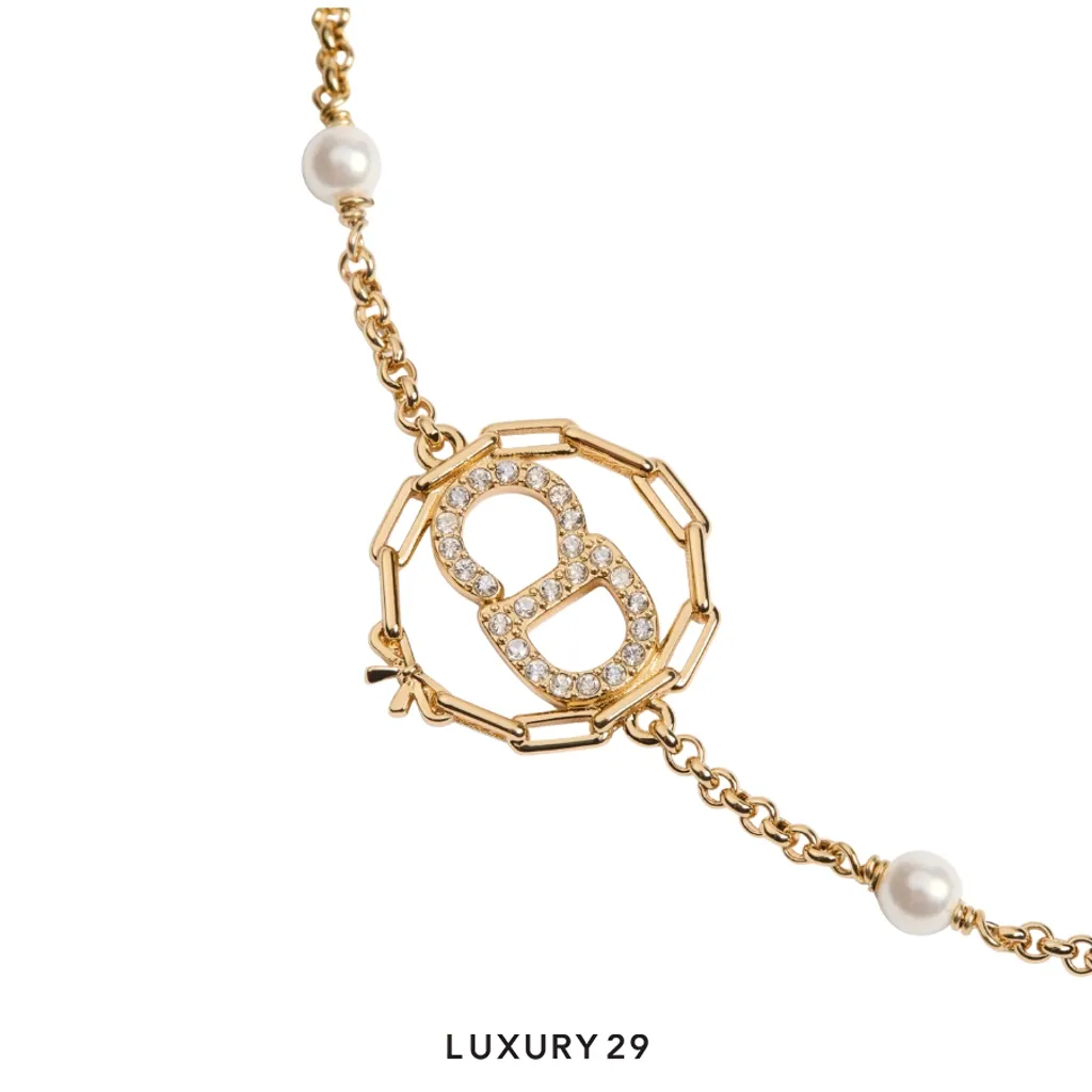Dior CD Circle Chain Bracelet Gold-Finish Metal, White Resin Pearls and Crystals(Free Size, Gold)