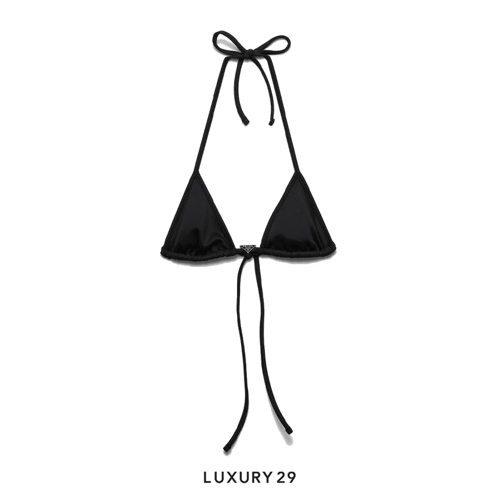 Prada Interlock fabric triangle bikini top Black(XS, Black)