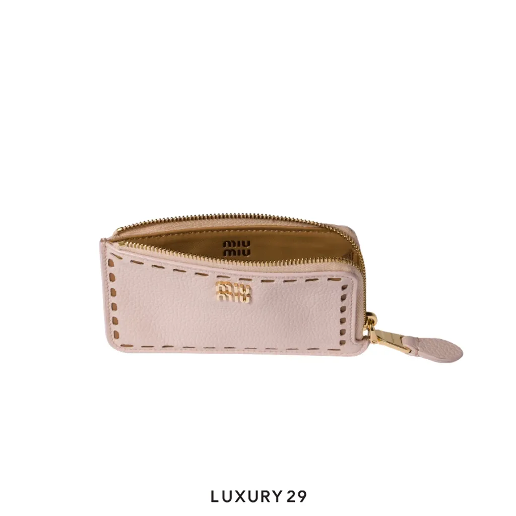 Miu Miu Leather zipper card holder Gem/Caramel(Small, Pink)