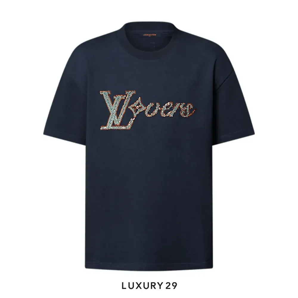 Louis Vuitton LV Vers Embellished Short-Sleeved T-Shirt Dark Blue(S, Blue)