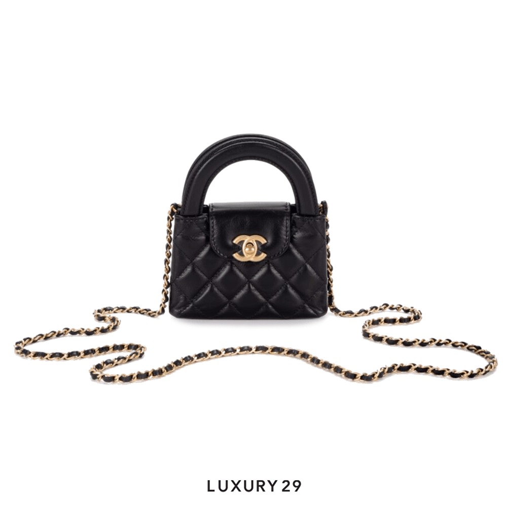 Chanel MICRO SHOPPING BAG Shiny Aged Calfskin & Gold-Tone Metal Black(Mini, Black)