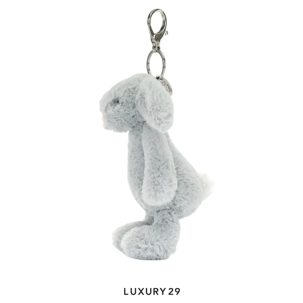 JellyCat Bashful Silver Bunny Bag Charm Gray(Small, Grey)