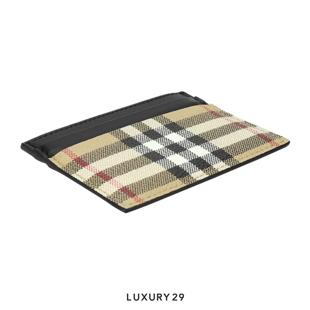 Burberry Vintage Check Leather Card holder brown(Small, Brown)