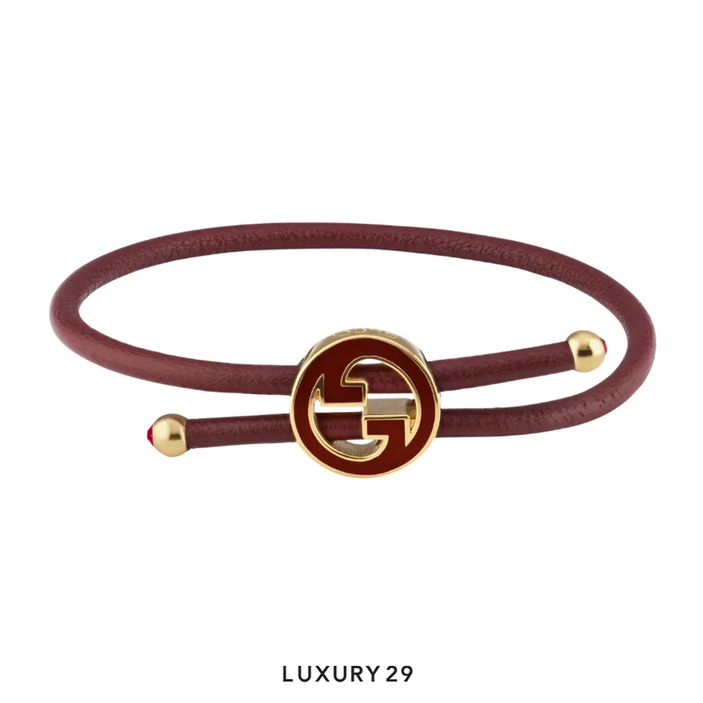 Gucci GG Bracelet with enamel Round Interlocking G Rosso Ancora red leather(Free Size, Red)