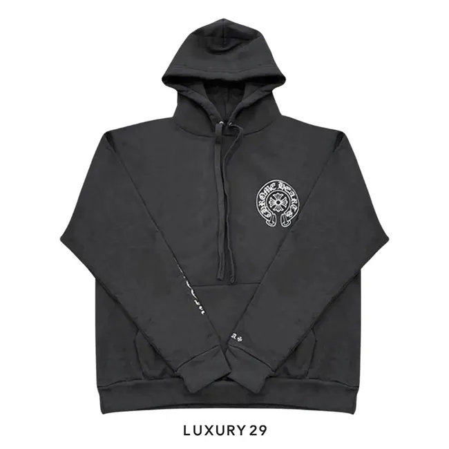 Chrome Hearts  Embroidered Pullover Sweatshirt Silver Glitter Hoodie in Black