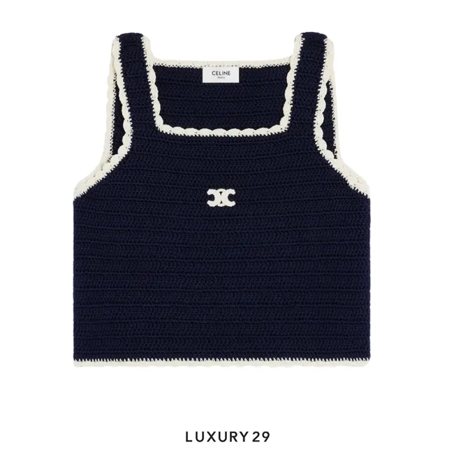 Celine top IN crocheted cotton NAVY/ECRU