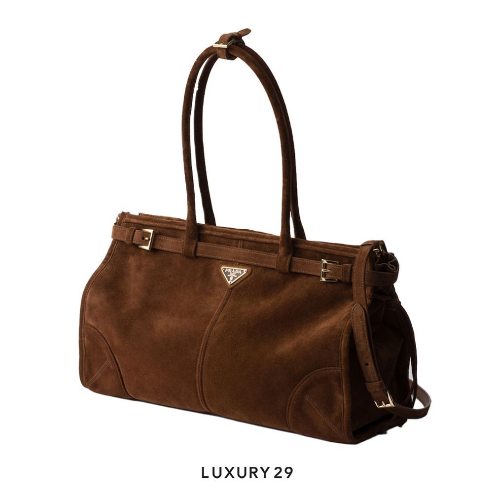 Prada Large suede handbag in Cacao(Large, Brown)