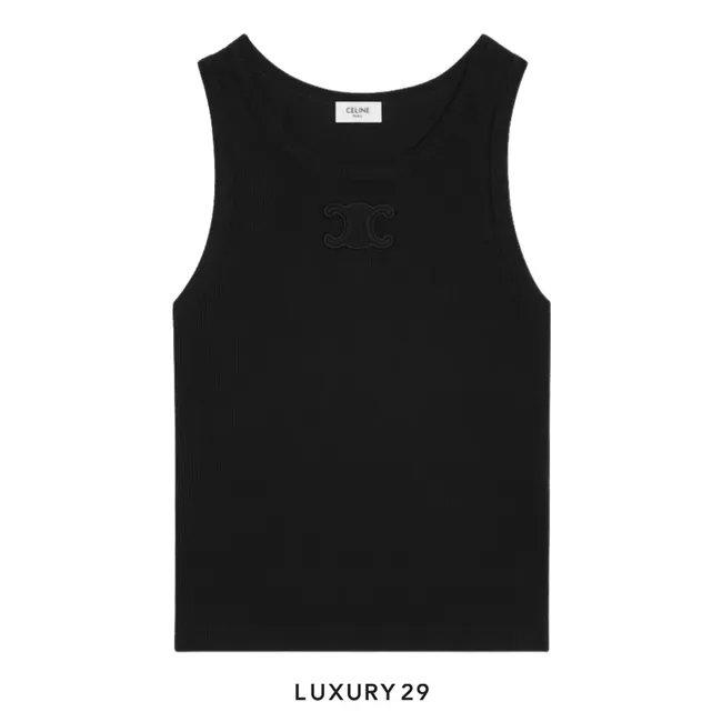 Celine triomphe tank top IN ribbed cotton Tank Top Black