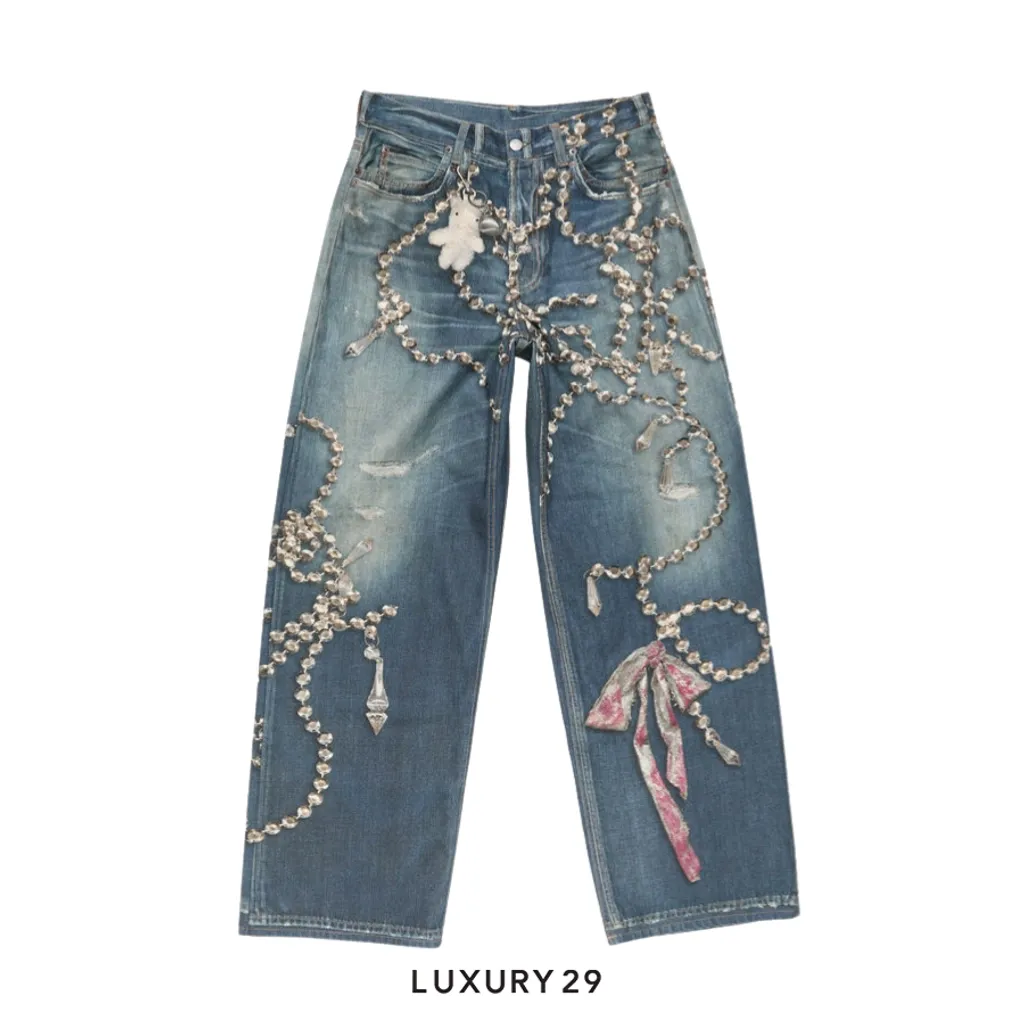 Acne Studios Loose fit jeans - 1981 print of crystals and bows Mid Blue(32, Blue)