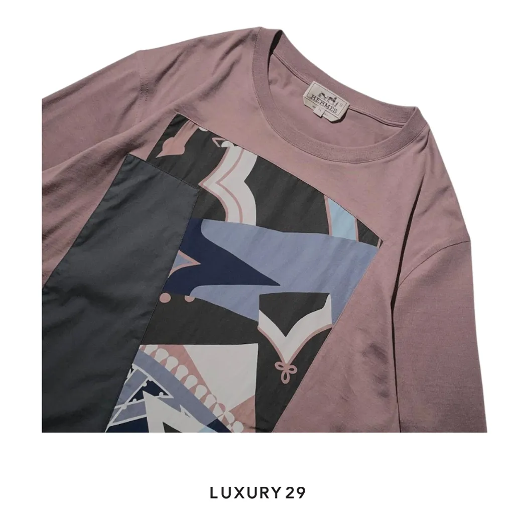 Hermes Cotton Silk Crew Neck T-shirt Smokey Pink(XL, Pink)