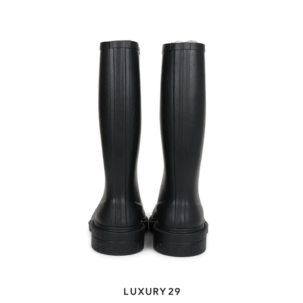 Chanel Black High Caoutchouc CC Boots Black(39, Black)