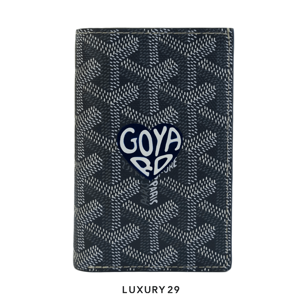 Goyard Saint-Pierre Card Wallet Grey Hand-Painted Heart Navy(Small, Grey)