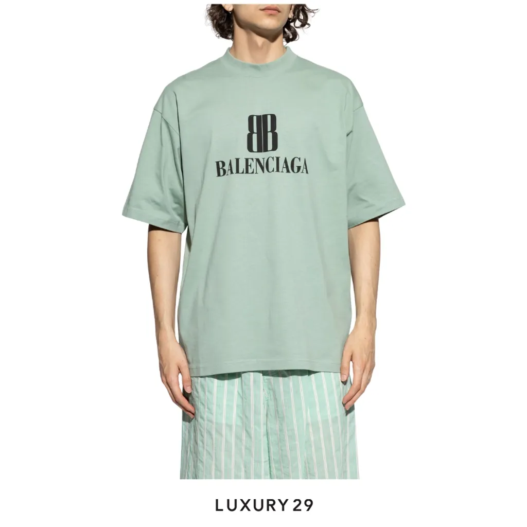 Balenciaga Men's Nano Bb T-shirt Medium Fit in Dirty Green Balenciaga Men's Nano Bb T-shirt Medium Fit in Dirty Green