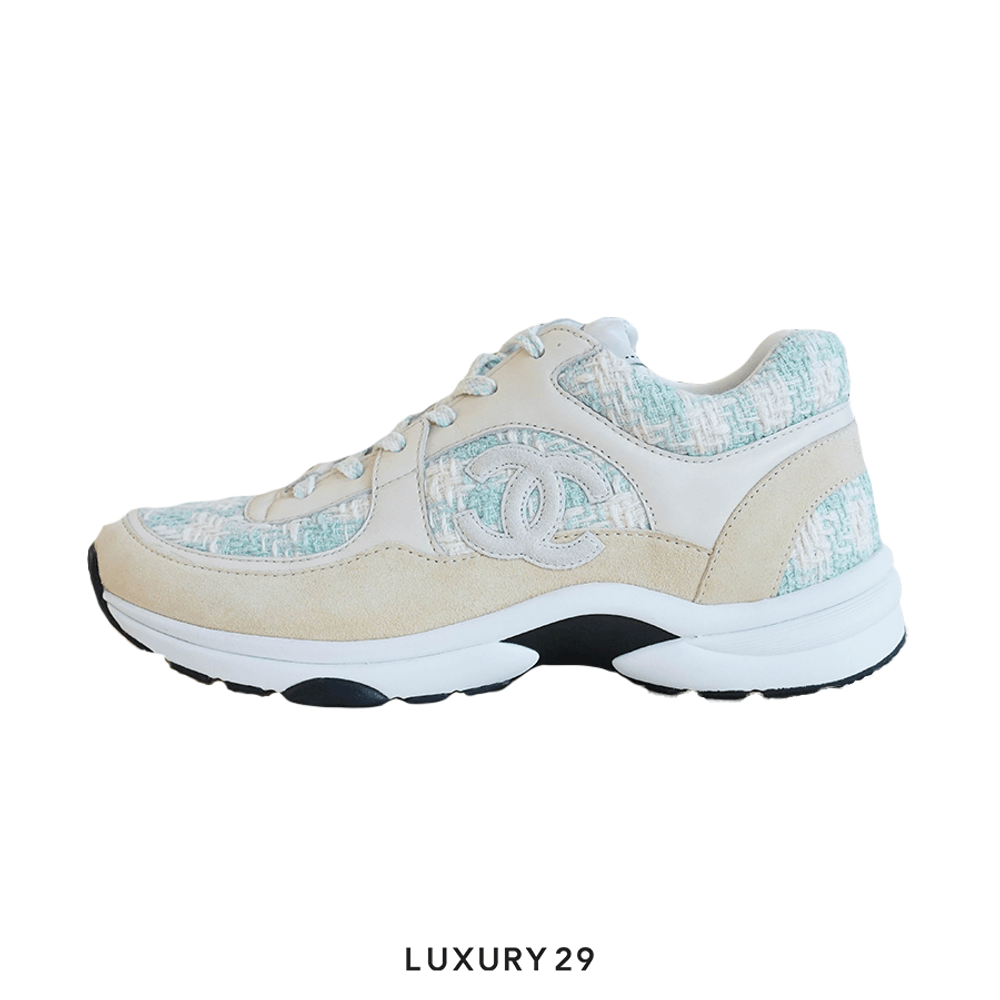 Chanel Trainers Coton Tweed, Suede Calfskin & Calfskin Green & Ecru(41, Green)