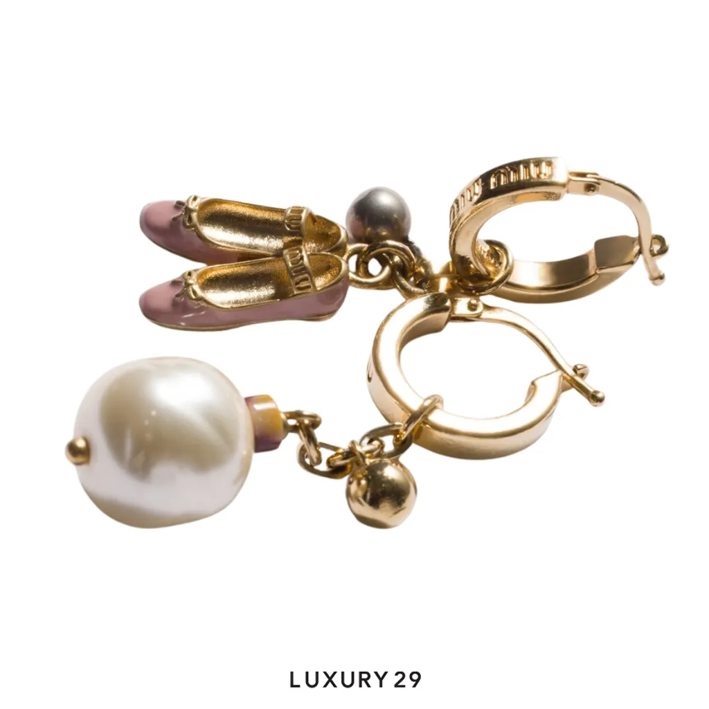 Miu Miu Metal pendant earrings Gold/Purple-pink(Free Size, Gold)