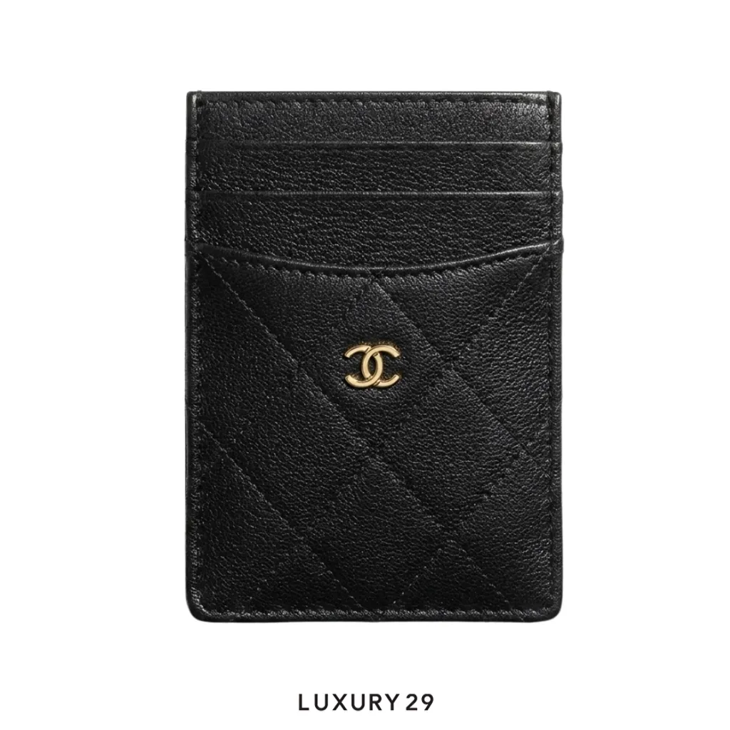 Chanel Matelasse card holder features quilted Grained Calfskind gold-toned hardware Black(Small, Black)