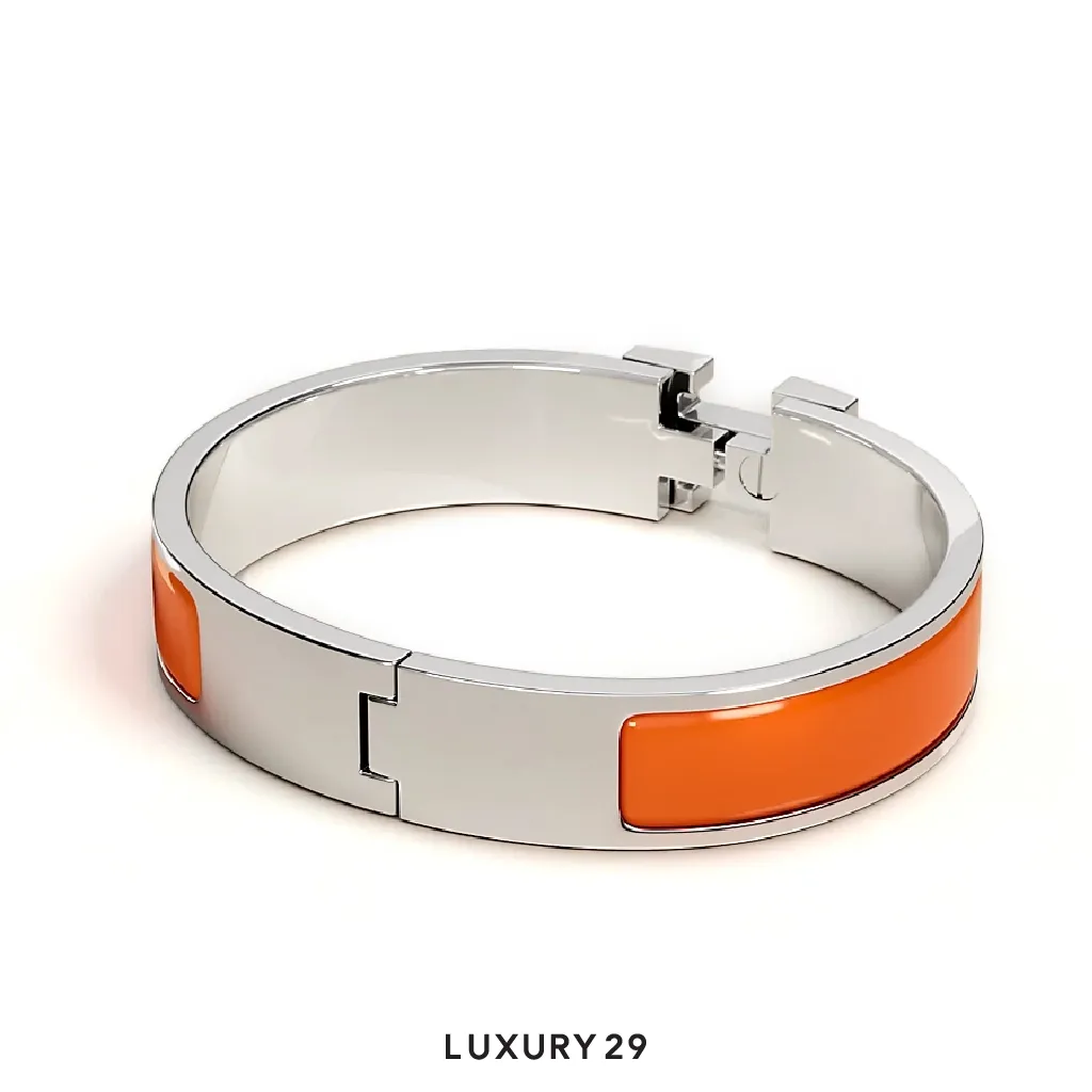 Hermes Clic H Bracelet Silver plated PM Orange fruite(Small, Orange)