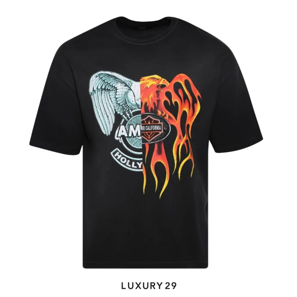 Amiri  Spliced Logo Eagle Tee Black(M, Black)