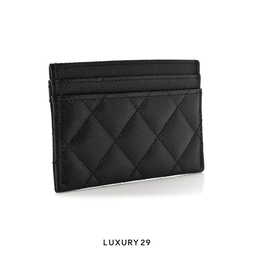 Chanel Card Holder Wallet Black Caviar Crystal and Light Gold Hardware(Small, Black)
