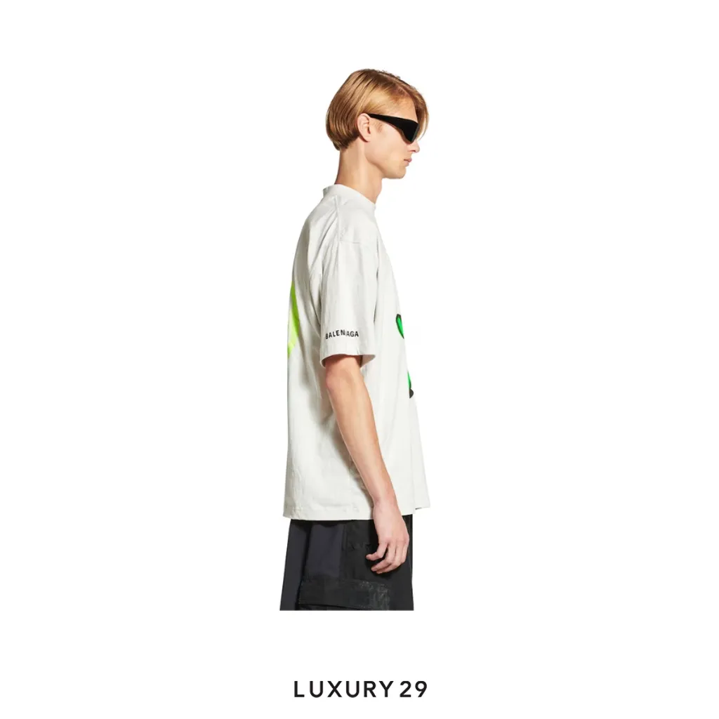 Balenciaga Hi There + Dripley T-shirt Medium Fit in Dirty White(M, White)