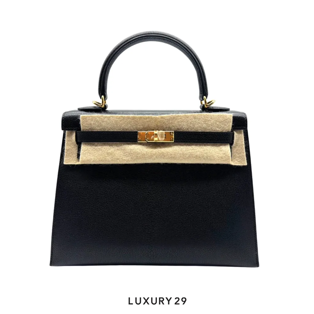 Hermes Kelly Sellier 25 Chevre mysore Noir Gold Hardware / B Stamp (2023)(Small, Black)