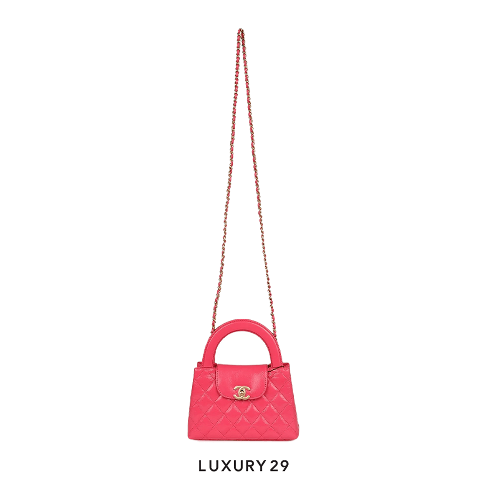 Chanel MICRO SHOPPING BAG Shiny Aged Calfskin & Gold-Tone Metal Pink(Mini, Pink)