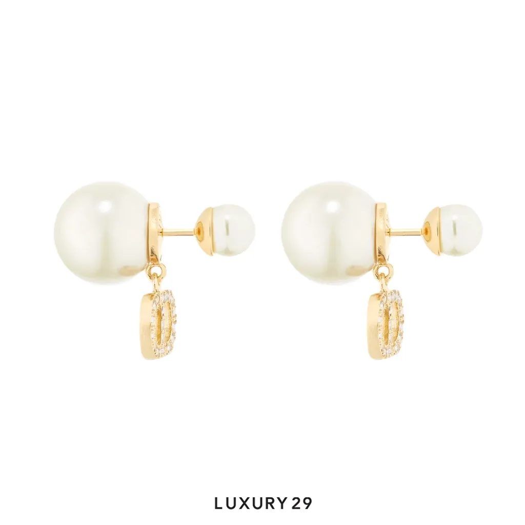 Dior Tribales Earrings Gold-Finish Metal with White Resin Pearls and Silver-Tone Crystals(Free Size, Gold)