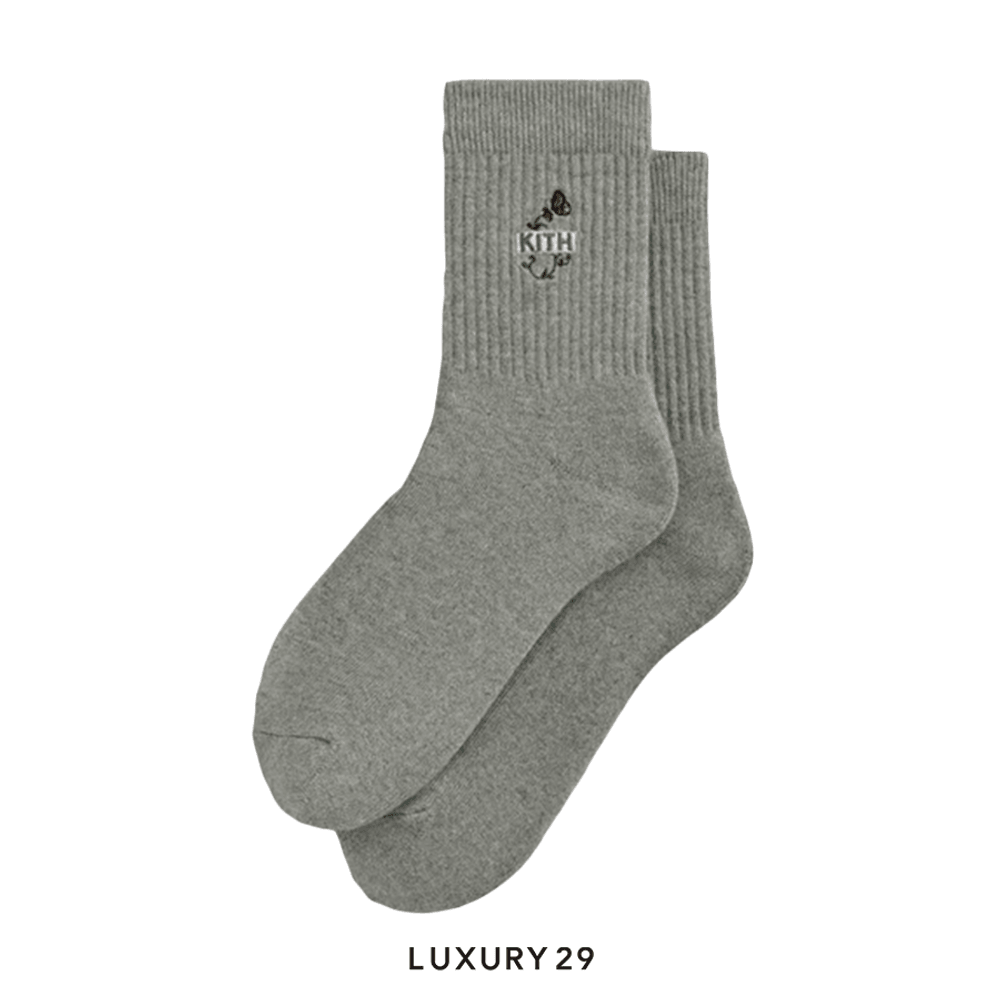 Kith Butterfly Box Logo Mid Crew Socks Heather Grey