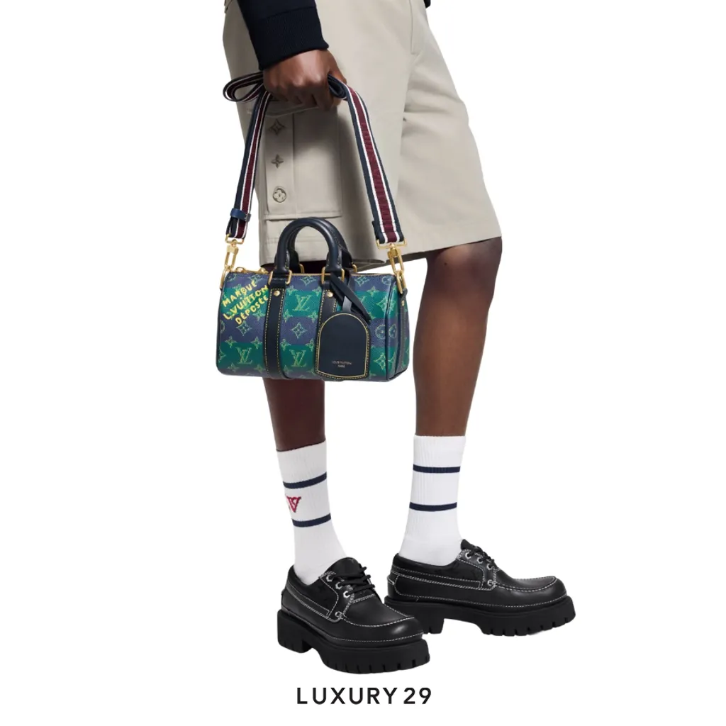 Louis Vuitton LV Keepall Bandouliere 25 Bag Blue Stripes(Small, Blue)