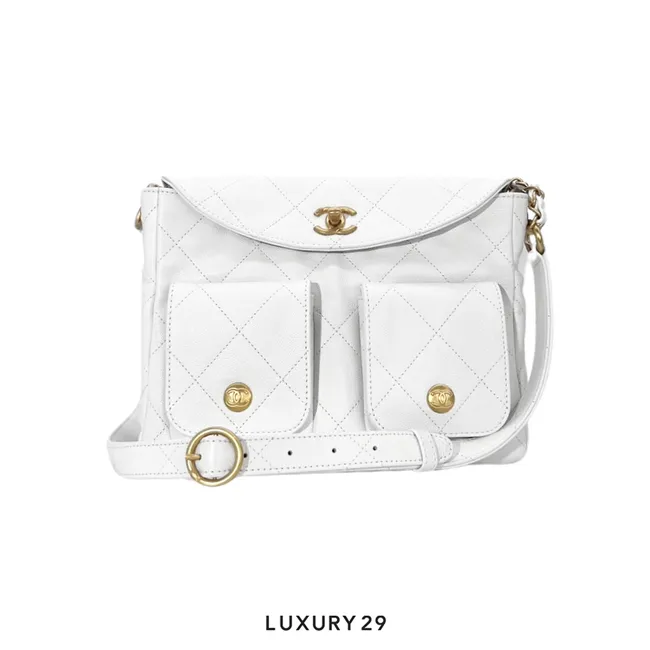 Chanel Grained Calfskin & Gold-Tone Metal White